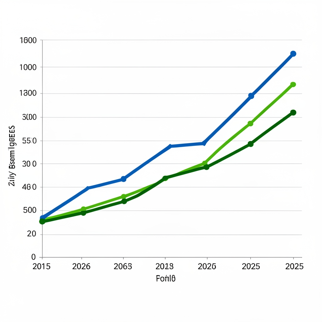 Bireysel Emeklilik Sistemi BES fon büyüklüğü yıllık büyüme grafiği, 2015-2025 dönemine ait çizgi grafik, mavi ve yeşil renkli veri serileri
