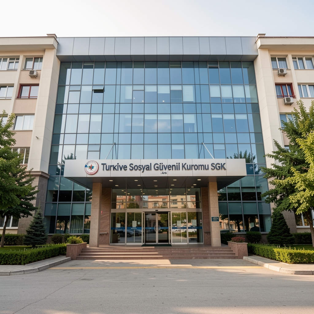 Türkiye Sosyal Güvenlik Kurumu SGK binası girişi, modern mimari yapı Ankara şehir merkezi